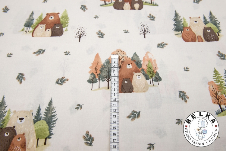 TKANINA BAWEŁNIANA MISIE NA ECRU-14331