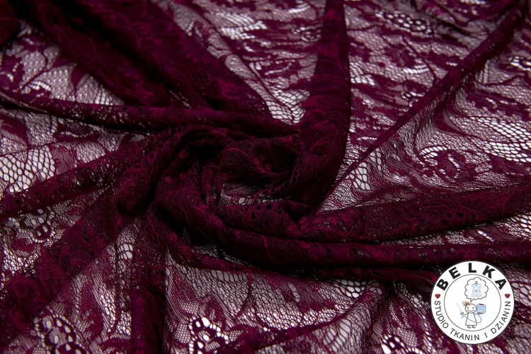 TKANINA KORONKA ELASTYCZNA BORDOWA / BURGUND-14382