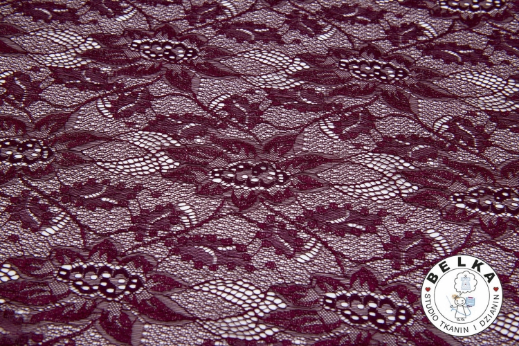 TKANINA KORONKA ELASTYCZNA BORDOWA / BURGUND-14383