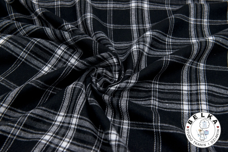 TKANINA ODZIEŻOWA FLAY KRATA CZARNO BIAŁA-14514