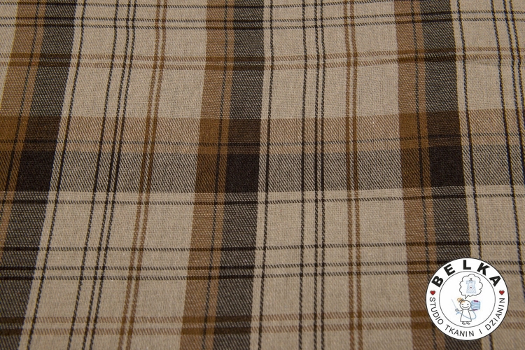 TKANINA ODZIEŻOWA FLAY KRATA BEŻ - BRĄZ-14509