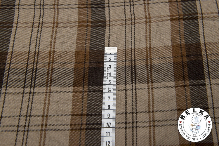TKANINA ODZIEŻOWA FLAY KRATA BEŻ - BRĄZ-14510