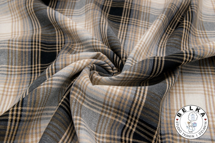 TKANINA ODZIEŻOWA FLAY KRATA BEŻ - SZARY-14517