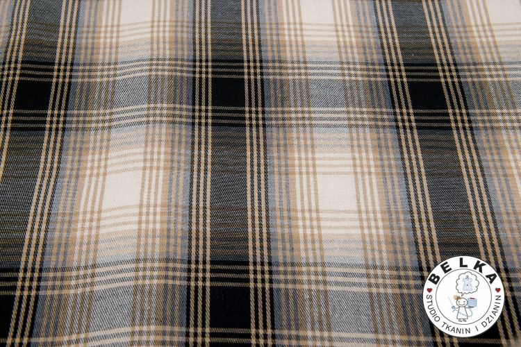 TKANINA ODZIEŻOWA FLAY KRATA BEŻ - SZARY-14515