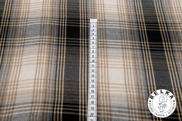 TKANINA ODZIEŻOWA FLAY KRATA BEŻ - SZARY-14516