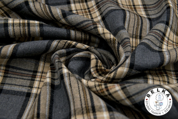TKANINA ODZIEŻOWA FLAY KRATA BEŻ - GRAFIT-14519