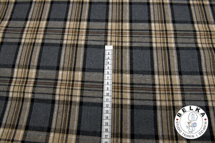 TKANINA ODZIEŻOWA FLAY KRATA BEŻ - GRAFIT-14518