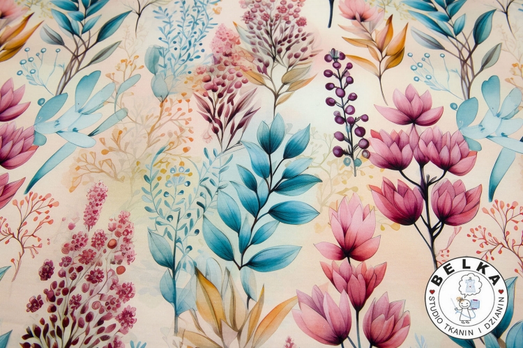 DZIANINA PĘTELKA CYFROWA PASTELOWE KIWIAT I GAŁĄZK-14831