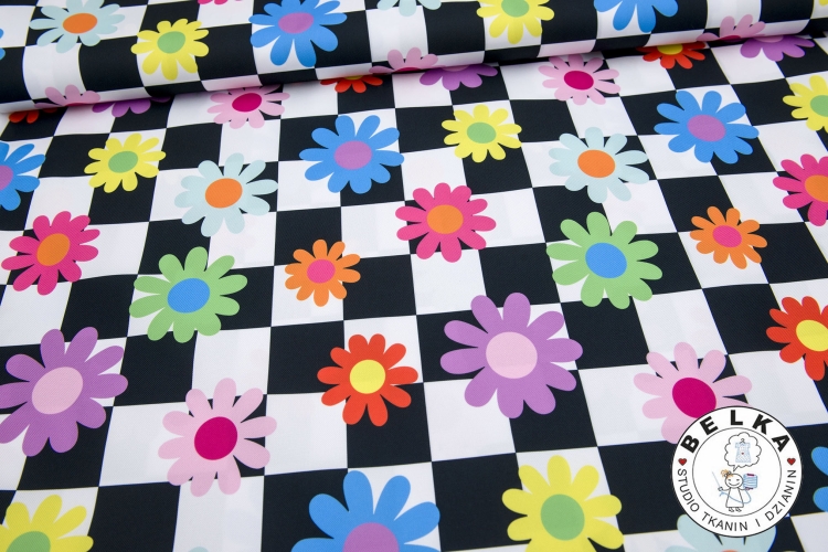TKANINA WODOODPORNA SZACHOWNICA KWIATY-15042