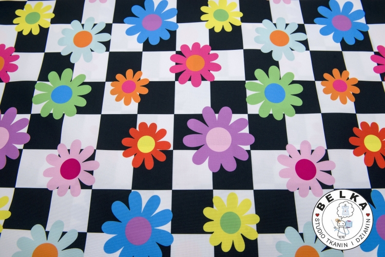 TKANINA WODOODPORNA SZACHOWNICA KWIATY-15044