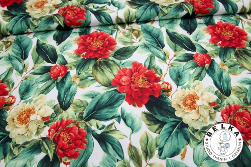 TKANINA WODOODPORNA PIWONIE NA BIAŁYM-15326