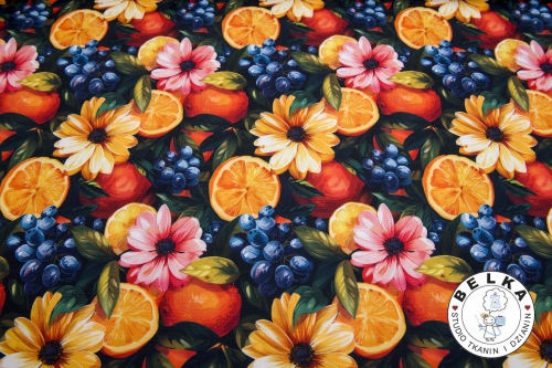 TKANINA WODOODPORNA KWIATY I WINOGRONA-15331