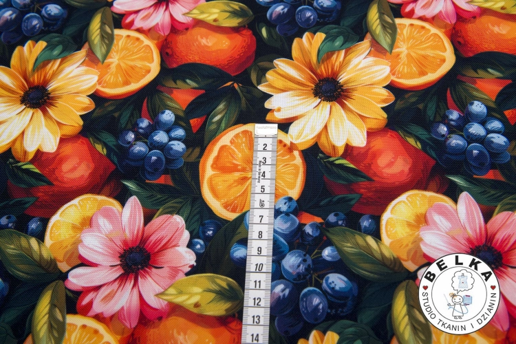 TKANINA WODOODPORNA KWIATY I WINOGRONA-15332