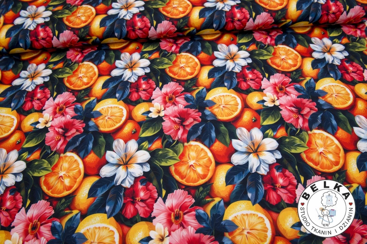 TKANINA WODOODPORNA KWIATY I POMARAŃCZE-15333