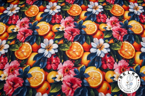 TKANINA WODOODPORNA KWIATY I POMARAŃCZE-15334
