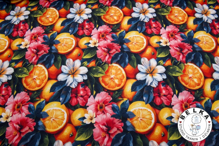 TKANINA WODOODPORNA KWIATY I POMARAŃCZE-15334