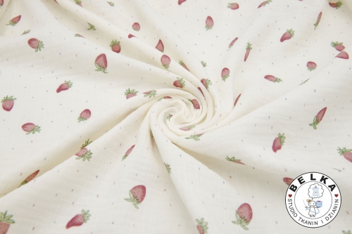 TKANINA DOUBLE GAUZE / MUŚLIN CREAM POZIOMNKI-15472