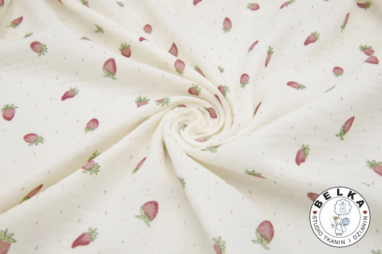 TKANINA DOUBLE GAUZE / MUŚLIN CREAM POZIOMNKI-15472