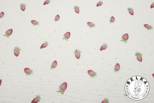 TKANINA DOUBLE GAUZE / MUŚLIN CREAM POZIOMNKI-15473