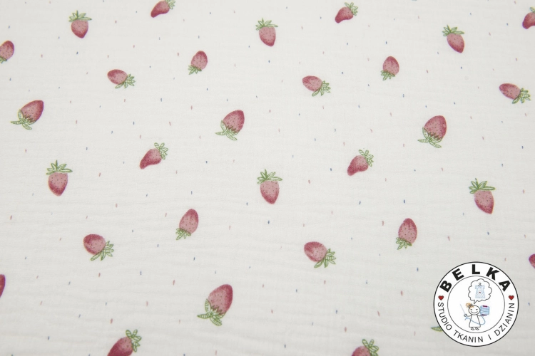 TKANINA DOUBLE GAUZE / MUŚLIN CREAM POZIOMNKI-15473