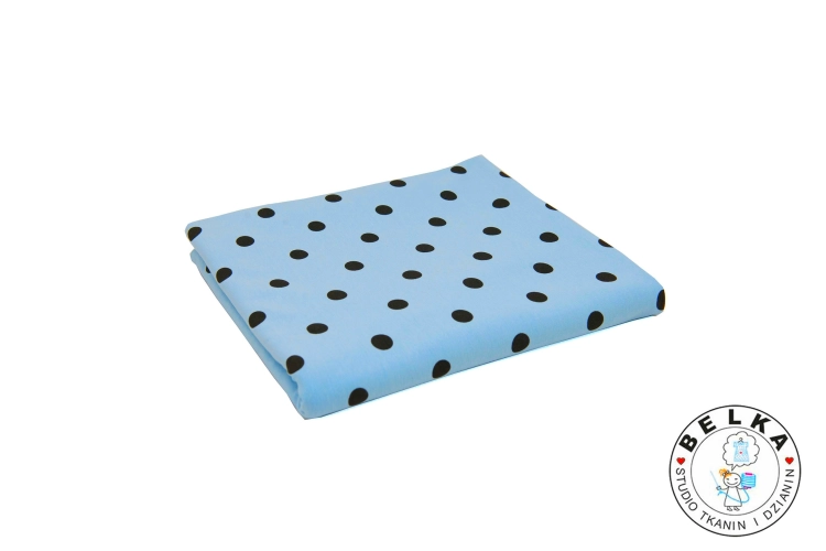 DZIANINA JERSEY BAWEŁNIANY KROPKI CZARNE NA NIEBIE-15503