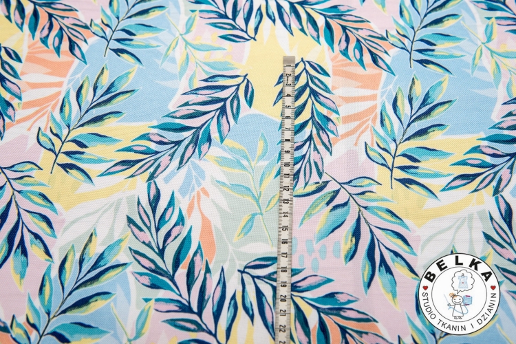 TKANINA WODOODPORNA LIŚCIE PASTELOWE-4350