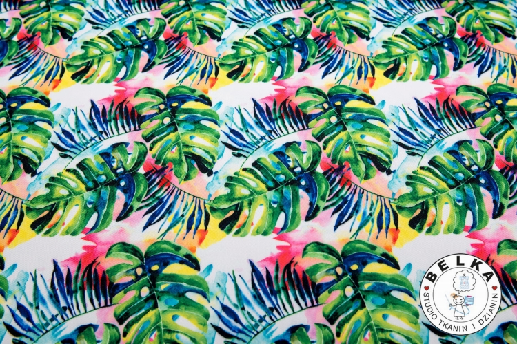 TKANINA WODOODPORNA KOLOR MONSTERA NA BIAŁYM-3745