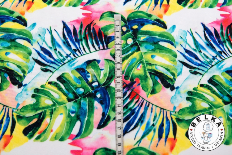 TKANINA WODOODPORNA KOLOR MONSTERA NA BIAŁYM-3746