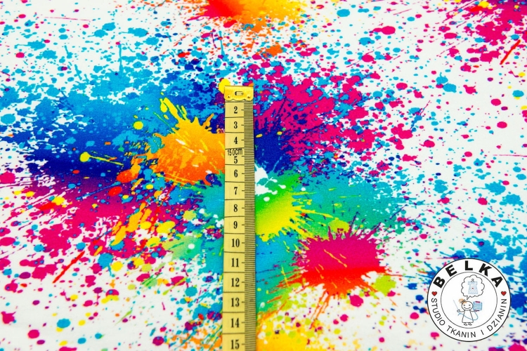 DZIANINA JERSEY CYFROWY KOLOROWE KLEKSY OFF WITHE-5542