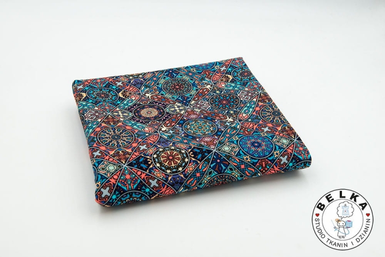 DZIANINA PĘTELKA CYFROWA MANDALE NIEBIESKIE-6061