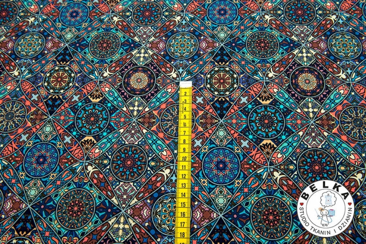 DZIANINA PĘTELKA CYFROWA MANDALE NIEBIESKIE-6060