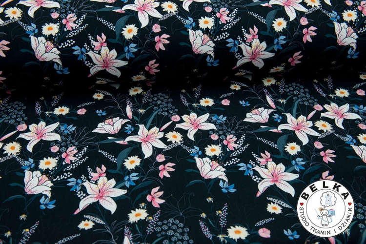 TKANINA SOFTSHELL KWIATY GRANAT-6784