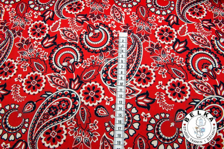 TKANINA WODOODPORNA ORNAMENT CZERWONY-7376