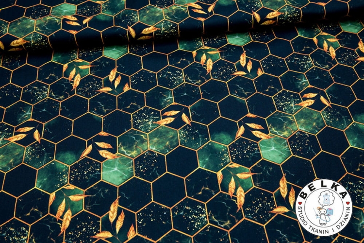 TKANINA WODOODPORNA PLASTRY MIODU HEXAGONY ZIELONE-7377