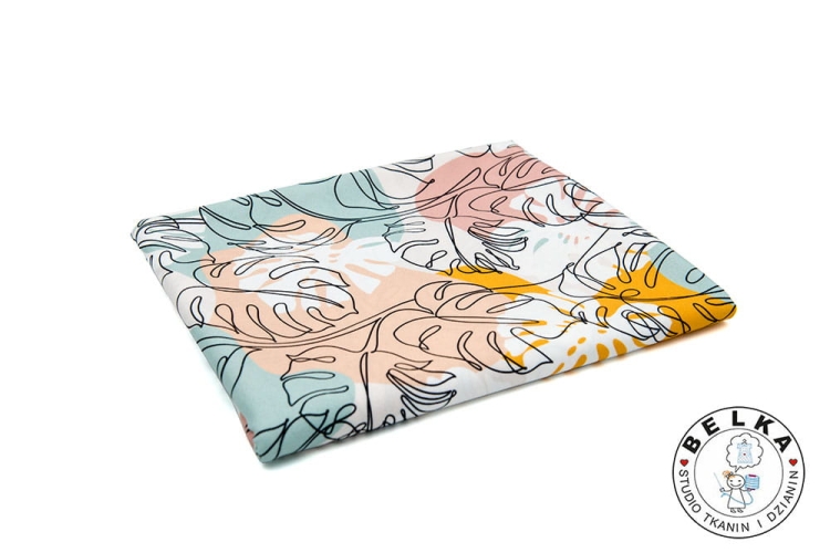 TKANINA SILK INDO TWILL PASTELOWE LIŚCIE-7499