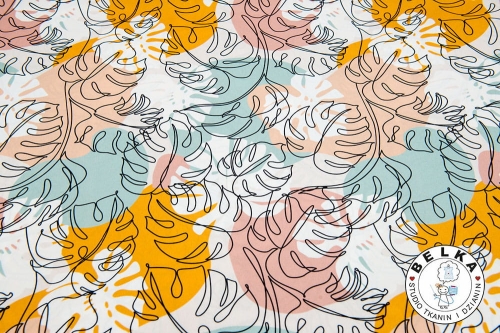 TKANINA SILK INDO TWILL PASTELOWE LIŚCIE-7500