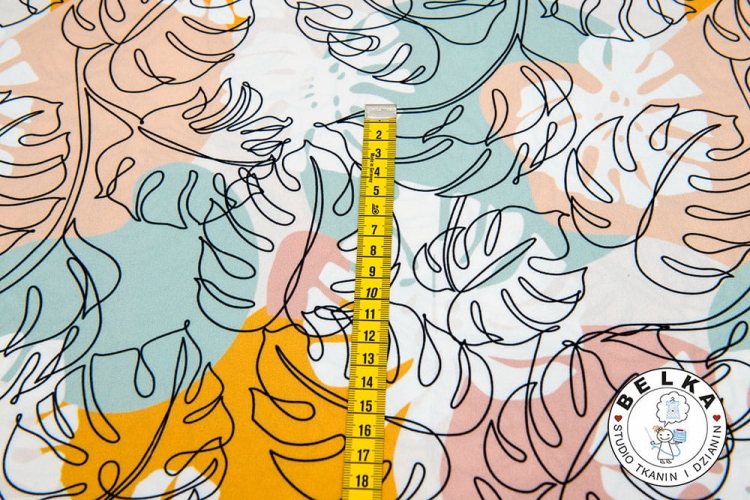 TKANINA SILK INDO TWILL PASTELOWE LIŚCIE-7501