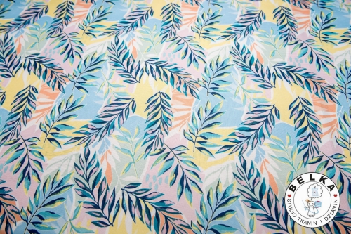 TKANINA WODOODPORNA LIŚCIE PASTELOWE-4349