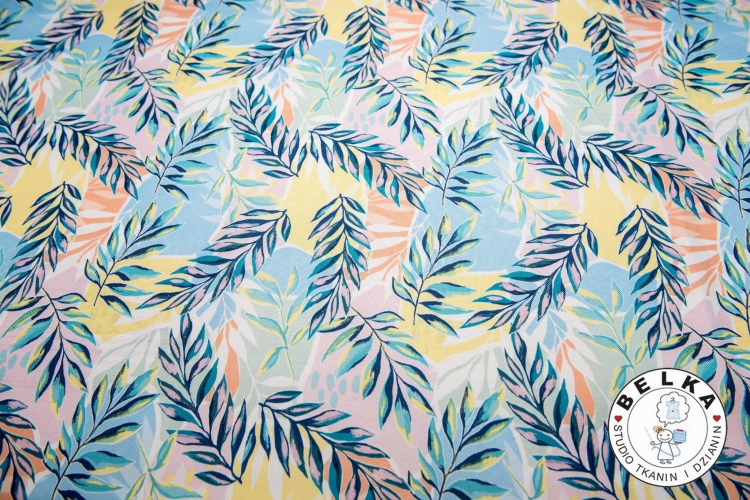 TKANINA WODOODPORNA LIŚCIE PASTELOWE-4349